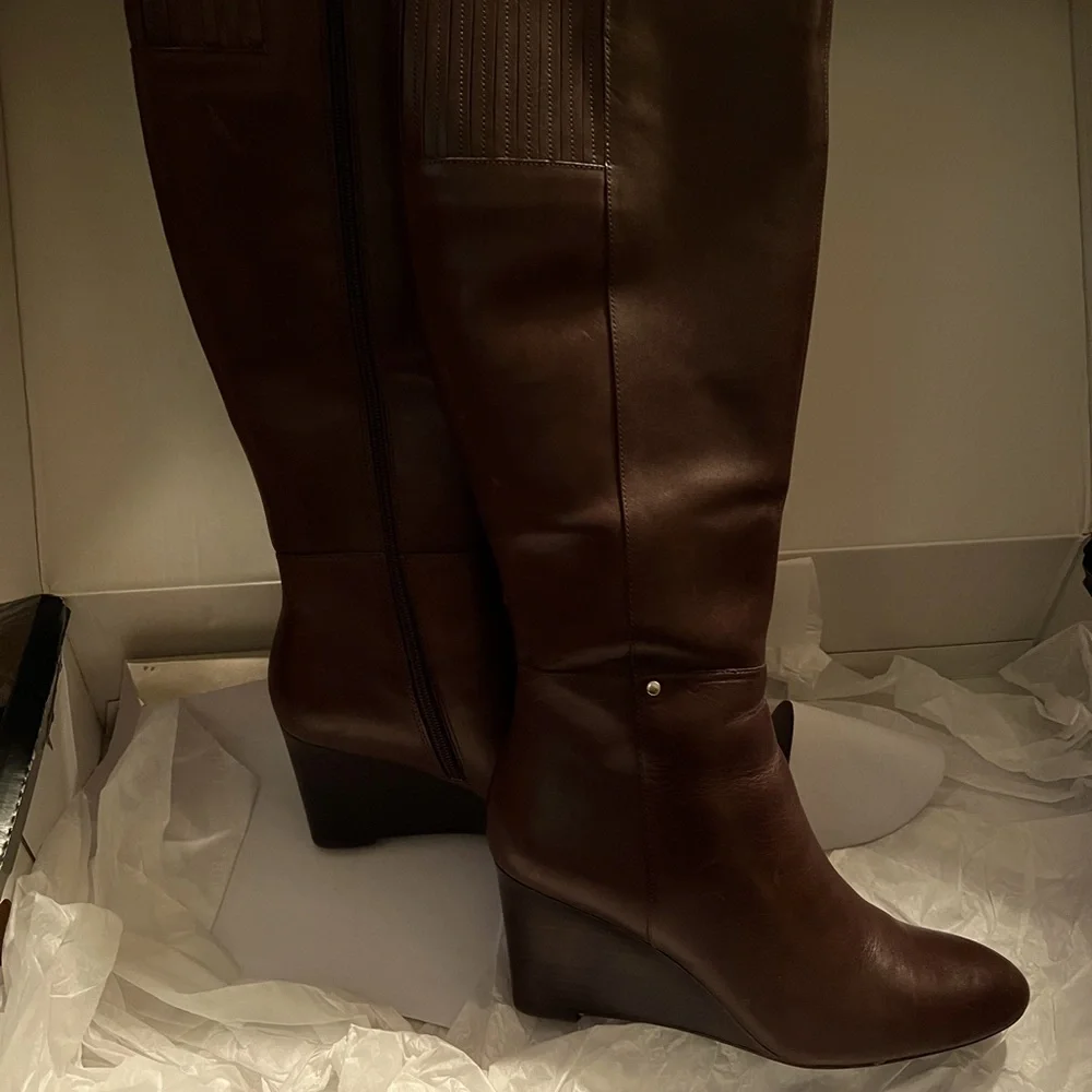 Ralph Lauren Tall brown leather boots with wedged heel - Picture 1 of 1